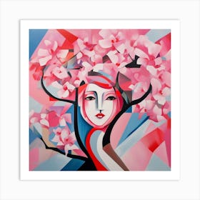 Cubism Art, Abstract sakura 1 Art Print