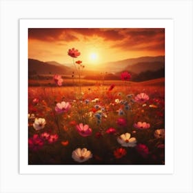 Sunset With Flowers 1 Art Print