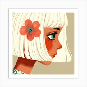 Blonde Girl With A Flower - white hair woman portrait Art Print