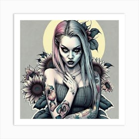 Girl With Tattoos Art Print