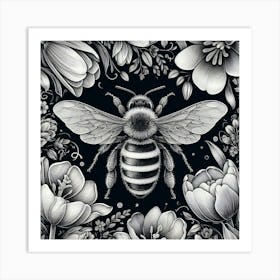 Bee And Flowers 3 Art Print