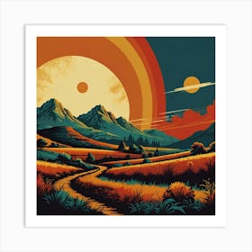 Default Retro Sun Landscape Art 3 Art Print