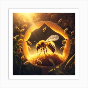 Bee Works In The Hive Art Print