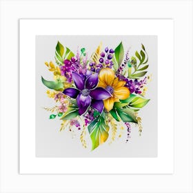 Watercolor Mardi Gras Flower Bouquets 2 Art Print