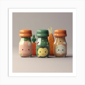 Kawaii Milk Bottles Art Print