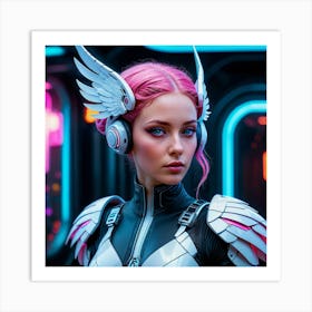 Futuristic Girl With Pink Hair 7 Art Print