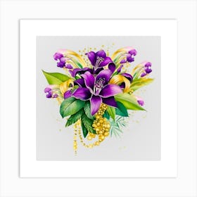 Watercolor Mardi Gras Flower Bouquets 25 Art Print