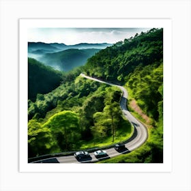 Treetop Car Scenic Tour Tourism Country Rural Green Zigzag Drive Road Background Topview (6) Art Print