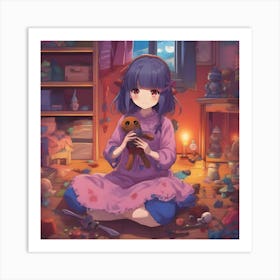 Anime Girl With Teddy Bear Art Print