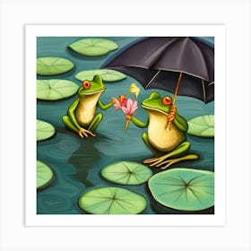 Frogs In The Rain Art Print