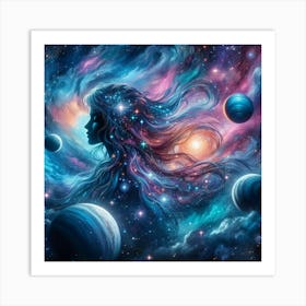 Woman In Space paintings art print Art Print