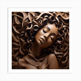 3d Sculpture Of A Woman With Curly Hair Art Print