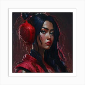 Asian Girl With Headphones Art Print