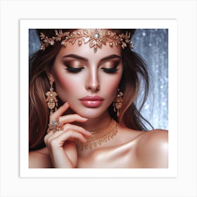 Beautiful Woman With Gold Jewelry Art Print