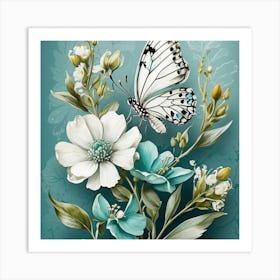 Butterfly And Flowers Art Print