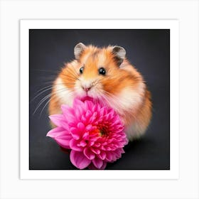 Firefly Adorable Hamster With A Pink Dahlia Blossom 14457 Art Print