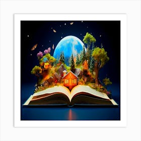 Book On The Night Sky, an Open book concept for fairy tale and fiction storytelling, the international day school. Art Print