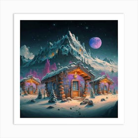 Mountain village snow wooden 6 13 Art Print