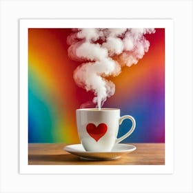 Rainbow Coffee Cup With Heart 1 Art Print