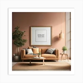 Living Room With A Sofa And Plant Art Print