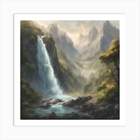 Waterfall In The Mountains Art Print