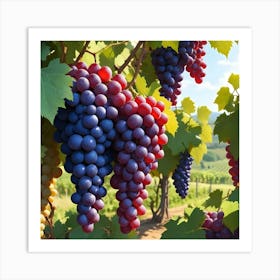 Grape Vines With Red And Blue Grapes 4 Art Print