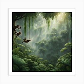 Monkey Swinging In The Jungle Art Print