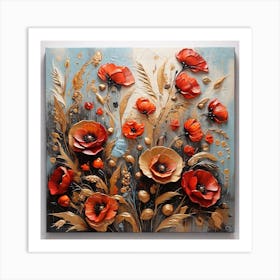 Pattern with Wheat and poppies flowers Art Print