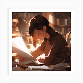 Anime Girl Reading A Book Art Print