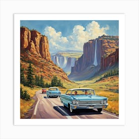 90's car, A Classic 1960s Family Road Trip Scene art print 4 Art Print