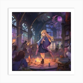 Anime Girl In A Library Art Print