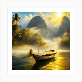 Firefly A Boat On A Beautiful Mist Shrouded Lush Tropical Island 12624 (1) Art Print