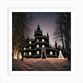 Castle at night on the snow Art Print