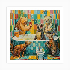 Bears In The Bath Art Print