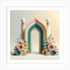 Muslim Mosque With Flowers Art Print