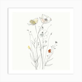 Hand Drawn Wildflowers Line Art 14 Art Print