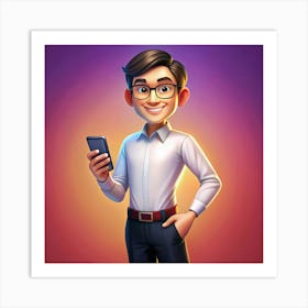 Smiling Man With Smartphone Art Print