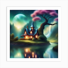 Fairytale House By The Lake Art Print
