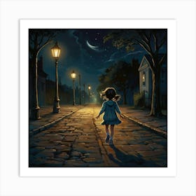 Default Slim Small Child Running Down A Dark Deserted Street O 1 Art Print