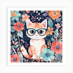 Cat In Glasses Art Print