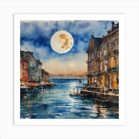 Moonlight Over The Water Art Print