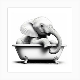 Baby Elephant In Bathtub 1 Art Print