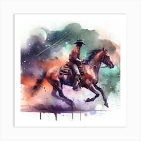 Watercolor Cowboy Riding A Horse Art Print