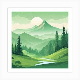 Misty mountains background in green tone 204 Art Print