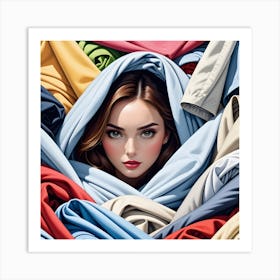 Pile Of Laundry and A Lady Hidden Inside it Art Print