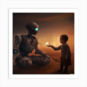 Robot with Last Boy on Earth Art Print