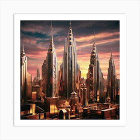 Skyscrapers At Sunset Art Print