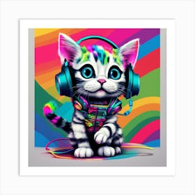 Cat With Headphones 4 Art Print