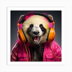 Panda Bear With Headphones 1 Art Print