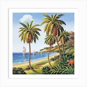 Three palm trees on the sea coast 2 Art Print